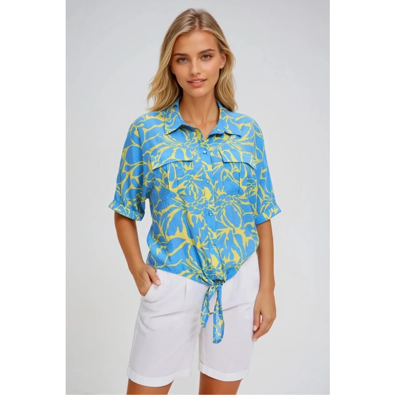 Marisse Patterned Shirt With Ties, Yellow