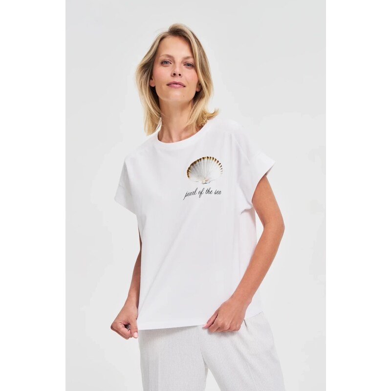 Marisse White Printed Blouse
