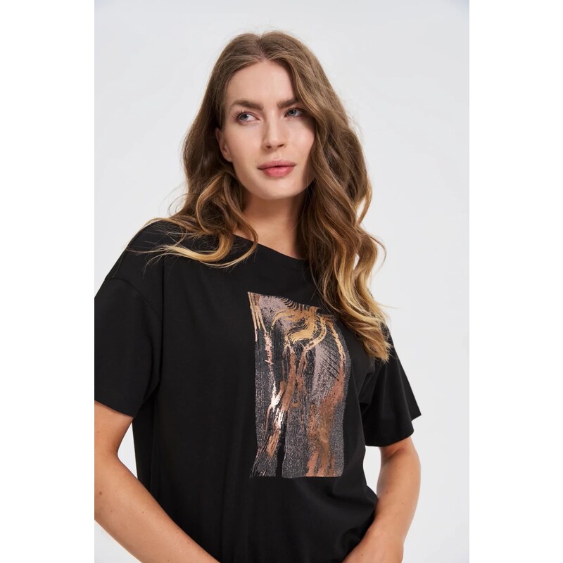 Marisse Cotton T-Shirt With Print, Black