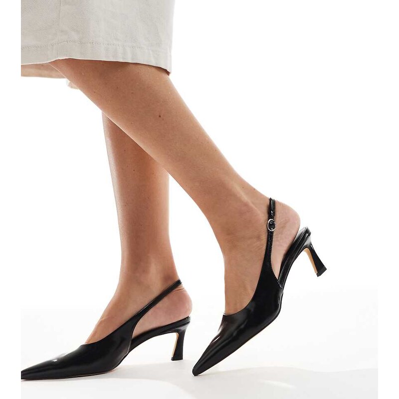 London Rebel Wide Fit Emily sling back kitten heels in black 113262035