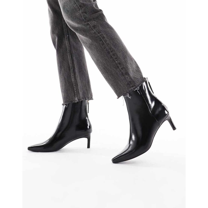 London Rebel Ellie kitten heel mid ankle boots in black