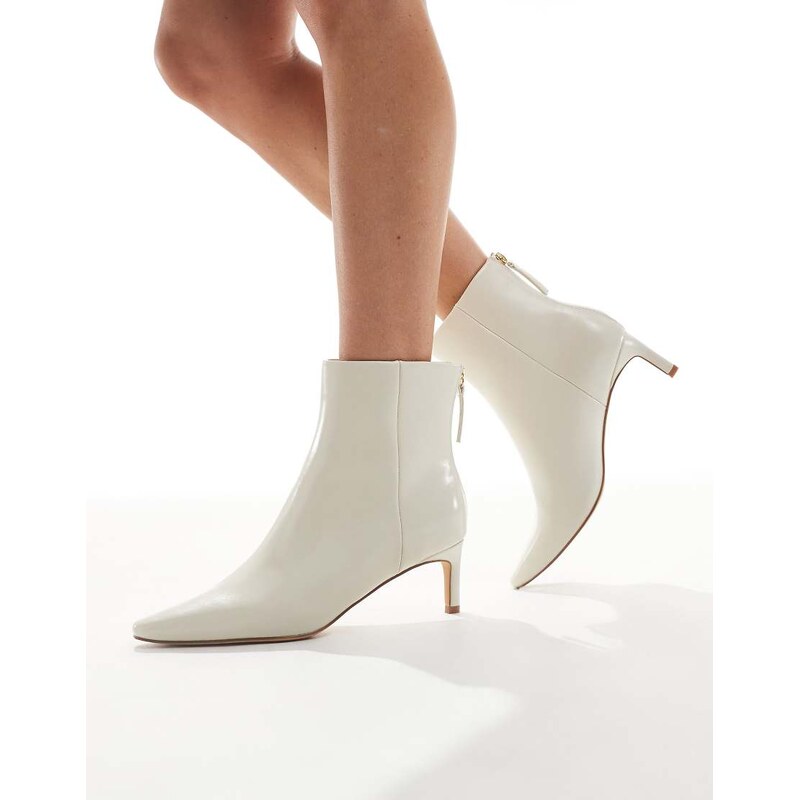 London Rebel Ellie kitten heel mid ankle boots in cream-White 109770644