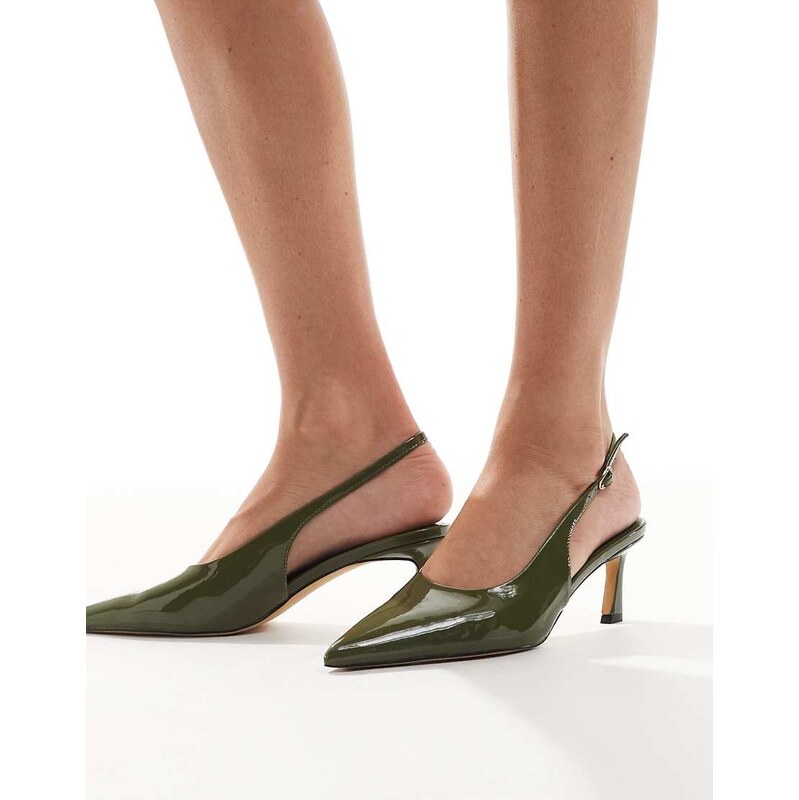 London Rebel Emily sling back kitten heels in khaki-Green 115512546