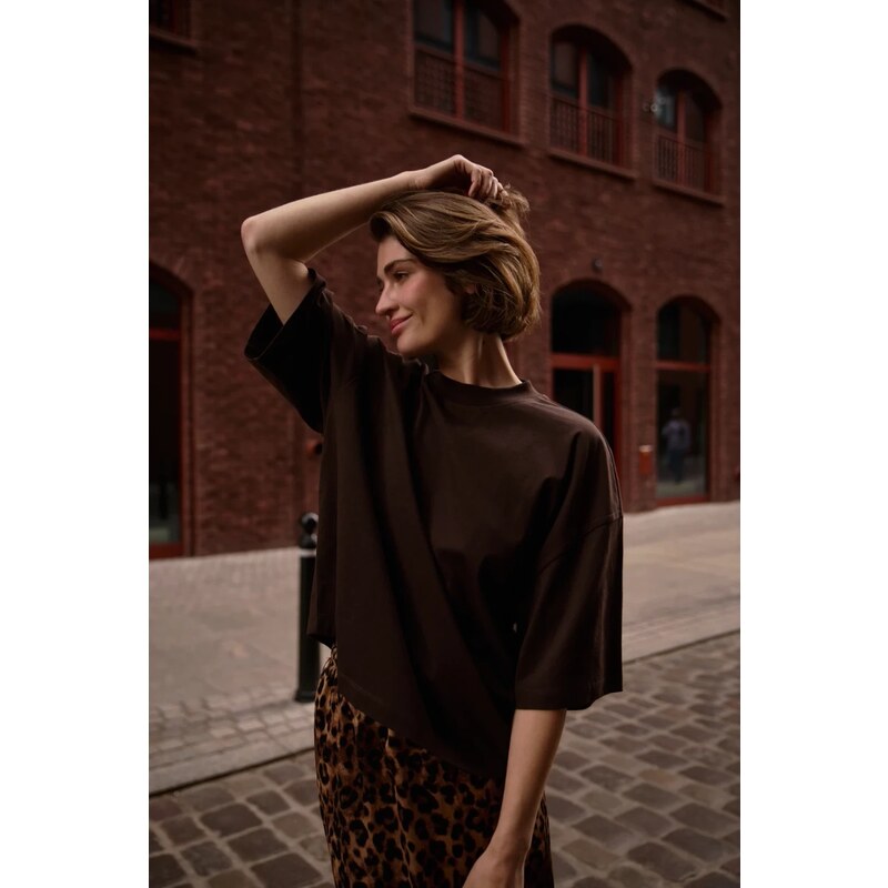Marisse Plain Oversize Brown Blouse