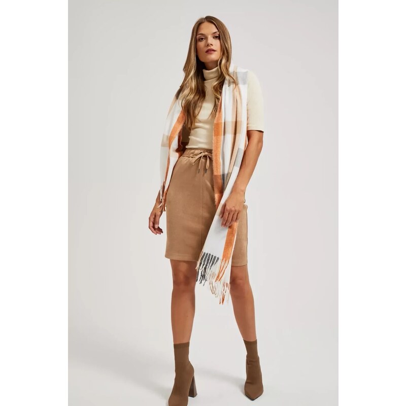 Marisse Orange Checkered Scarf With Fringes 107918765