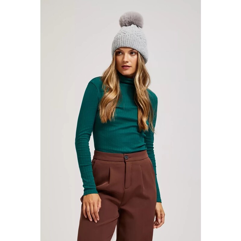 Marisse Hat With Fur Pompom, Gray