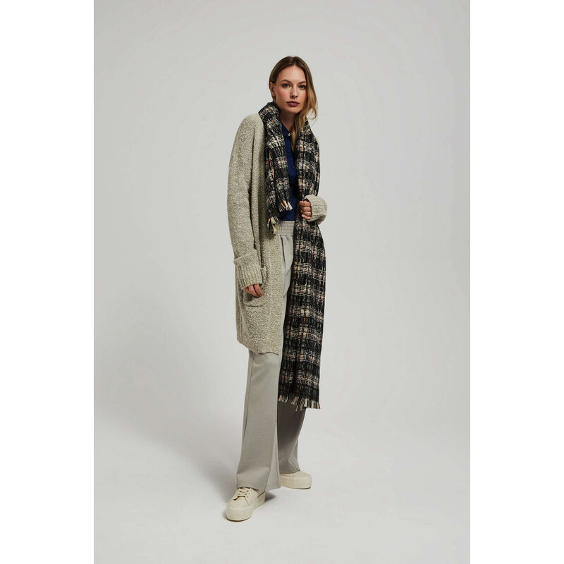 Marisse Black Checkered Scarf With Metallic Thread 107918772