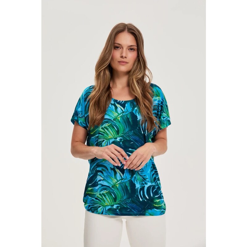 Marisse Blue Floral Pattern Blouse