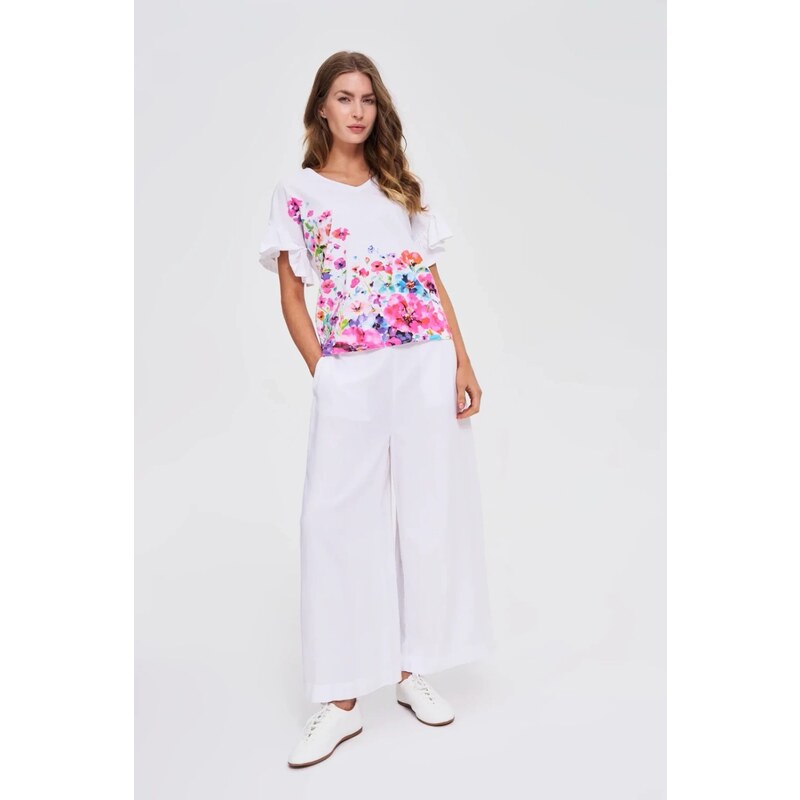 Marisse White Floral Print Blouse 107918803