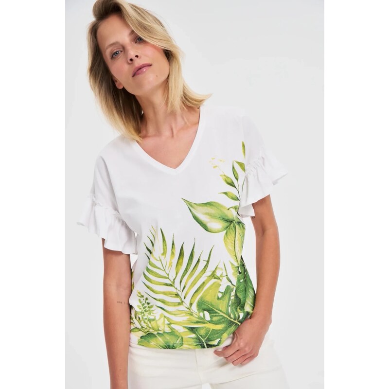 Marisse Cotton Blouse With Ruffled Sleeves, White