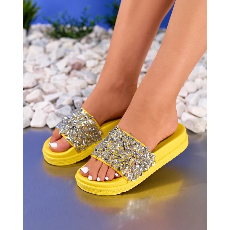 Resti Yellow womens slippers with cubic zirconias Onesti -
