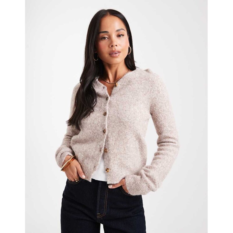 ASOS DESIGN v neck fitted cardigan in oatmeal-Brown