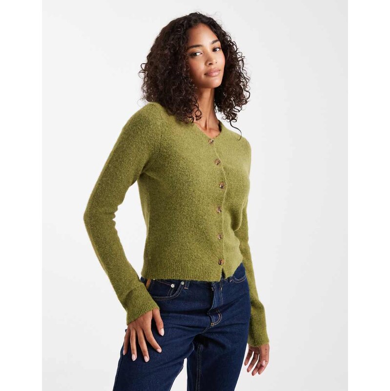 ASOS DESIGN v neck fitted cardigan in olive-Green