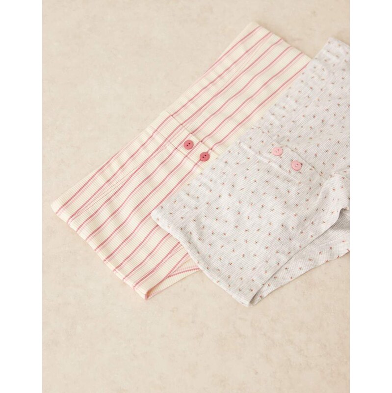 ASOS DESIGN 2 pack cheeky boxer in ditsy and pink stripe-Multi 111338869