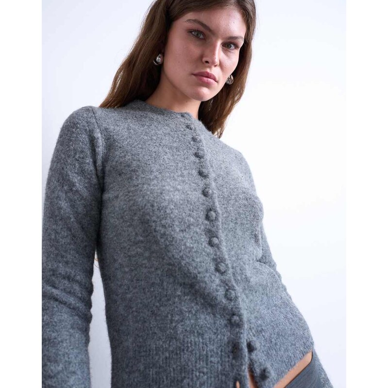 Topshop knitted covered button cardigan in grey