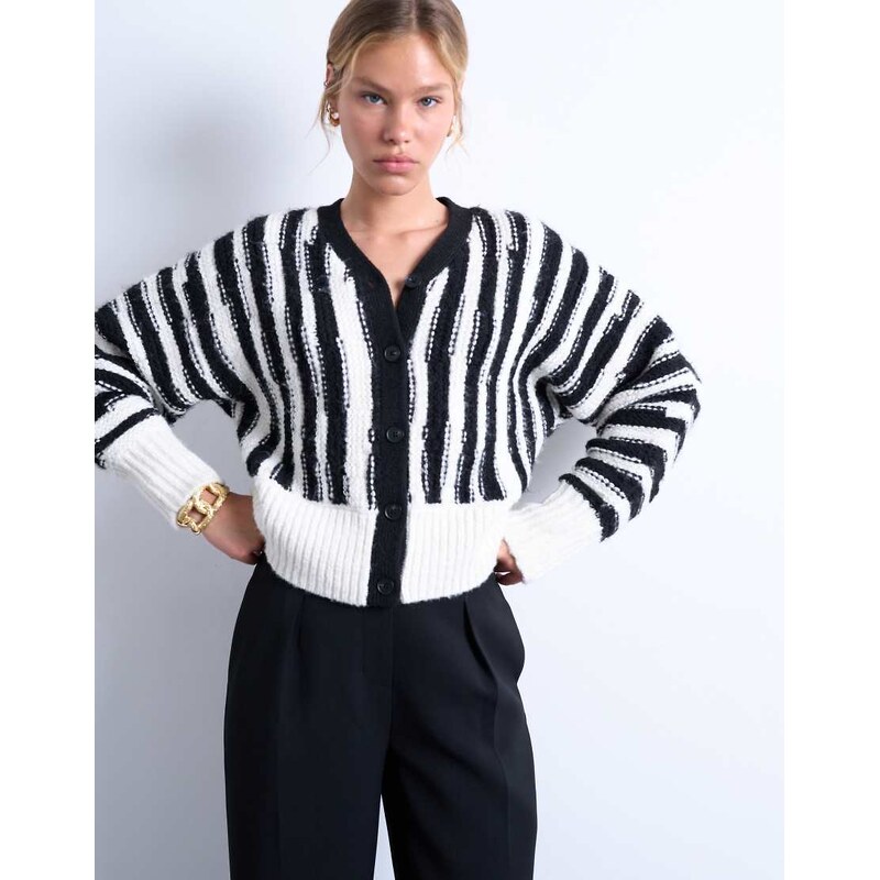 Topshop knitted vetical stripe cardigan in mono-Multi