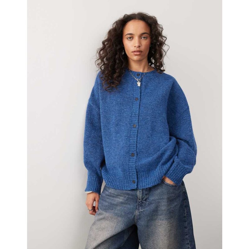 COLLUSION oversized crew neck cardigan in blue