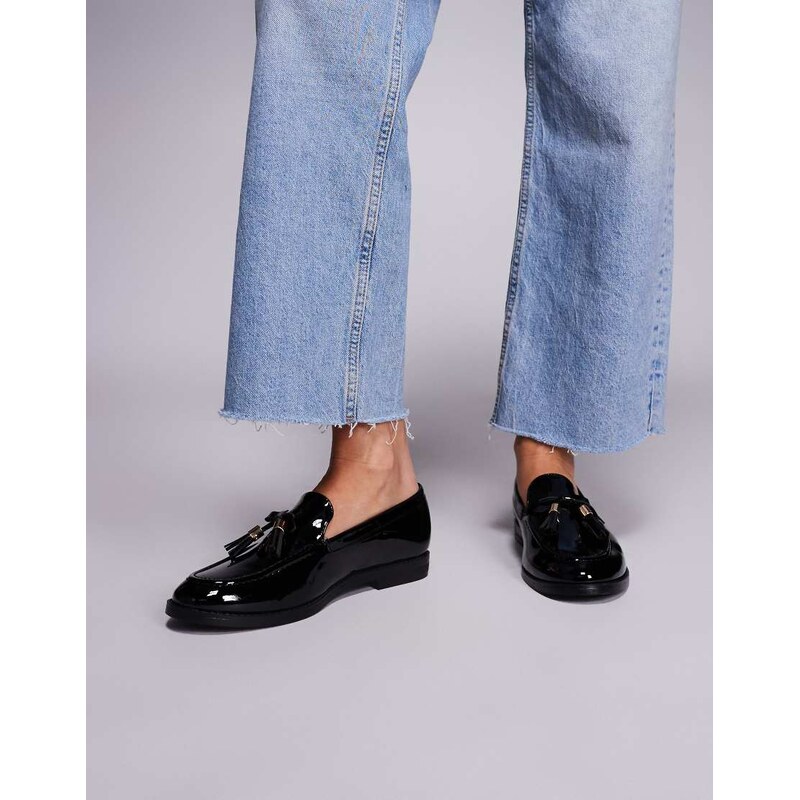 River Island tassel loafers in black patent 115609825
