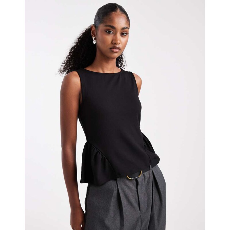 Pieces peplum detail jersey top in black 107919698