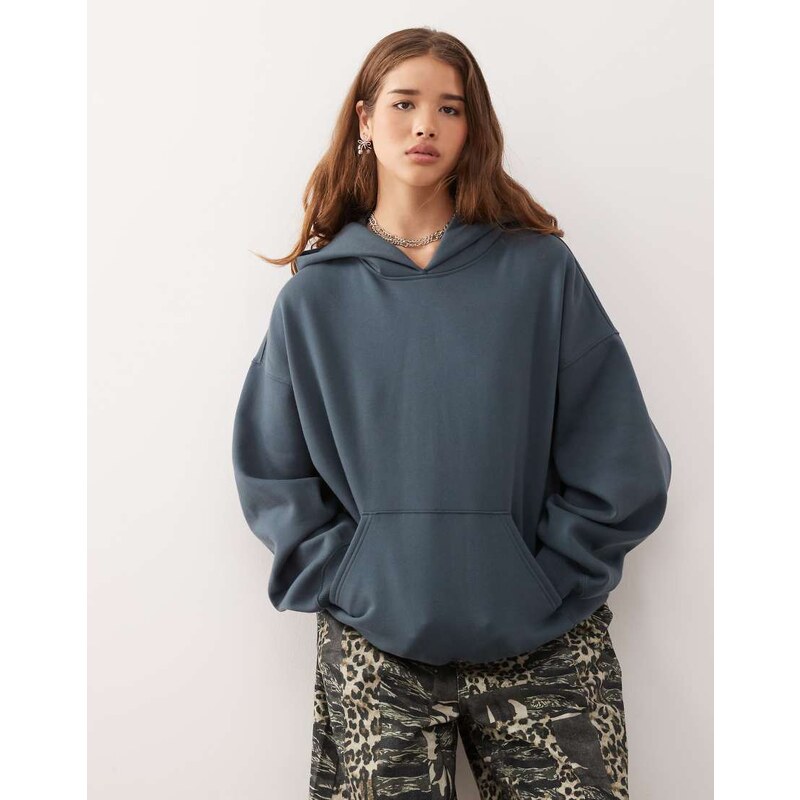 Weekday oversized heavyweight jersey hoodie in petrol green-Blue 107919711
