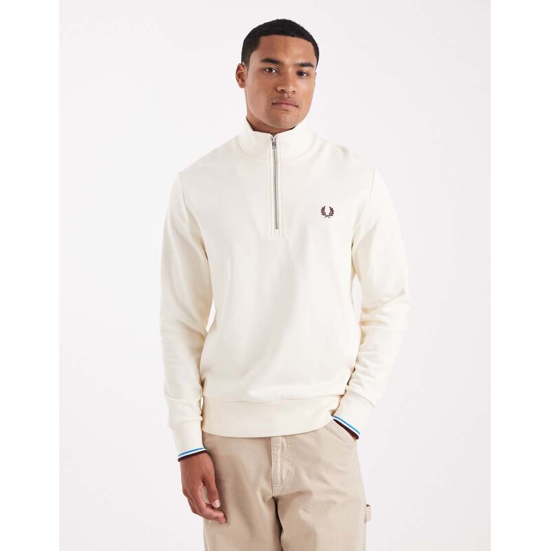 Fred Perry half zip sweatshirt in white
