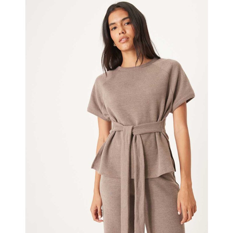 ASOS DESIGN Supersoft tie waist short sleeve tee in mocha -
