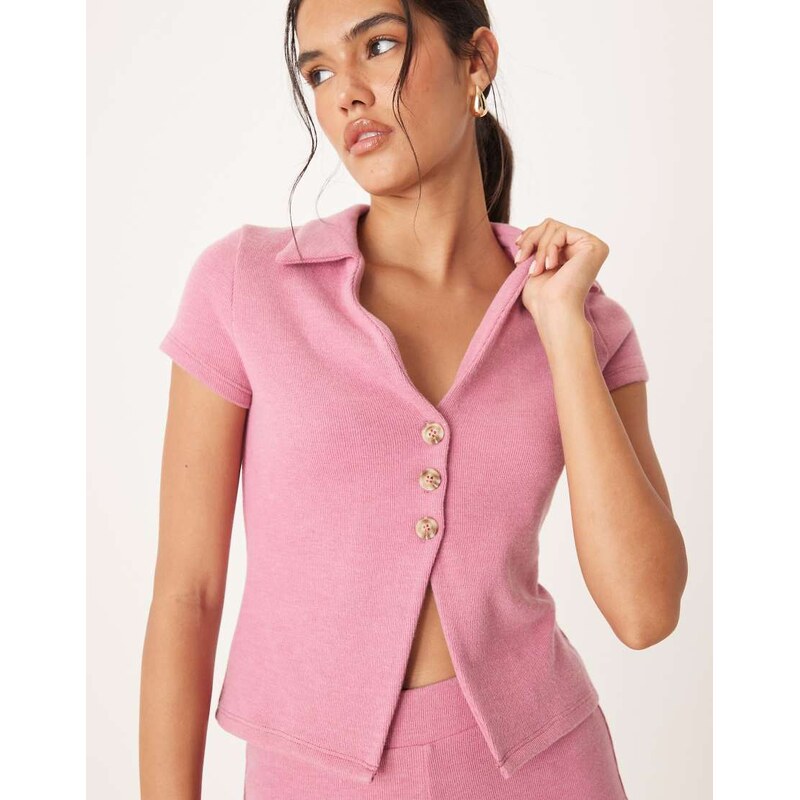 ASOS DESIGN Supersoft button up short sleeve cardigan in dusty pink - 107919758