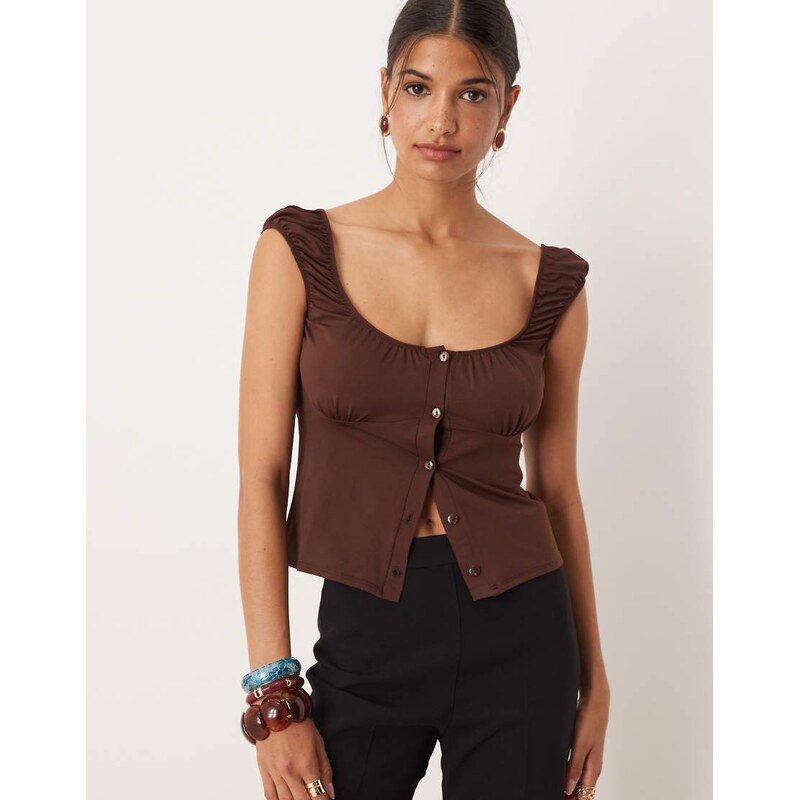 ASOS DESIGN milkmaid short sleeve button through top in