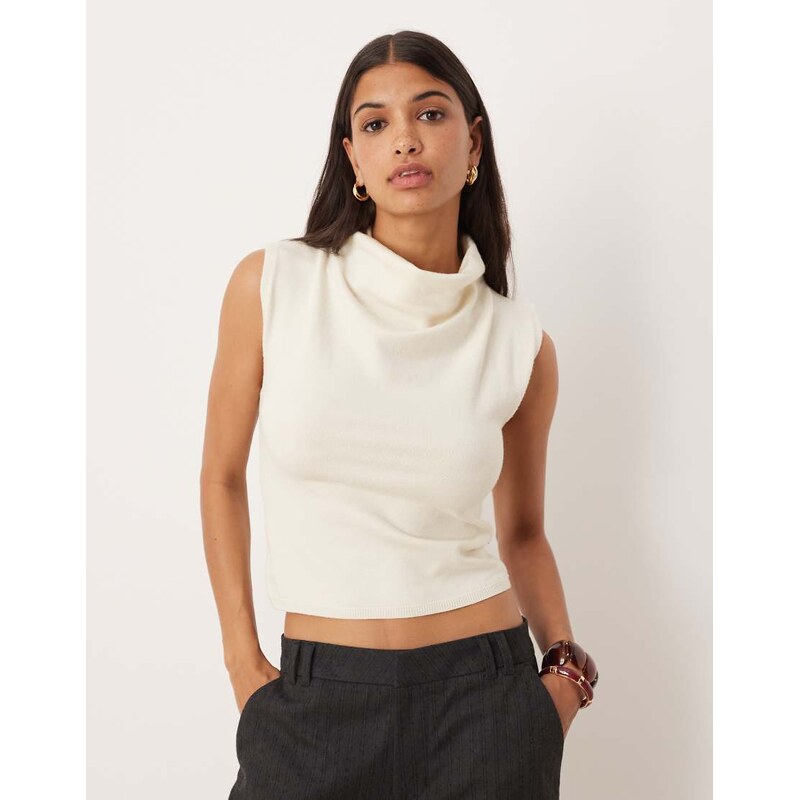 ASOS DESIGN fine knit tank top with draped neckline in ecru