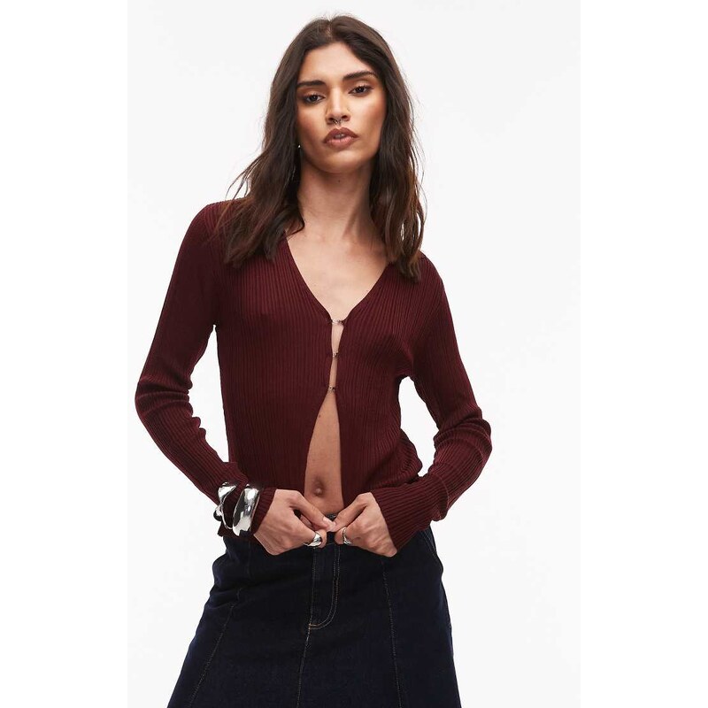 ASOS DESIGN knitted button up polo cardigan in wine-Green 115533742