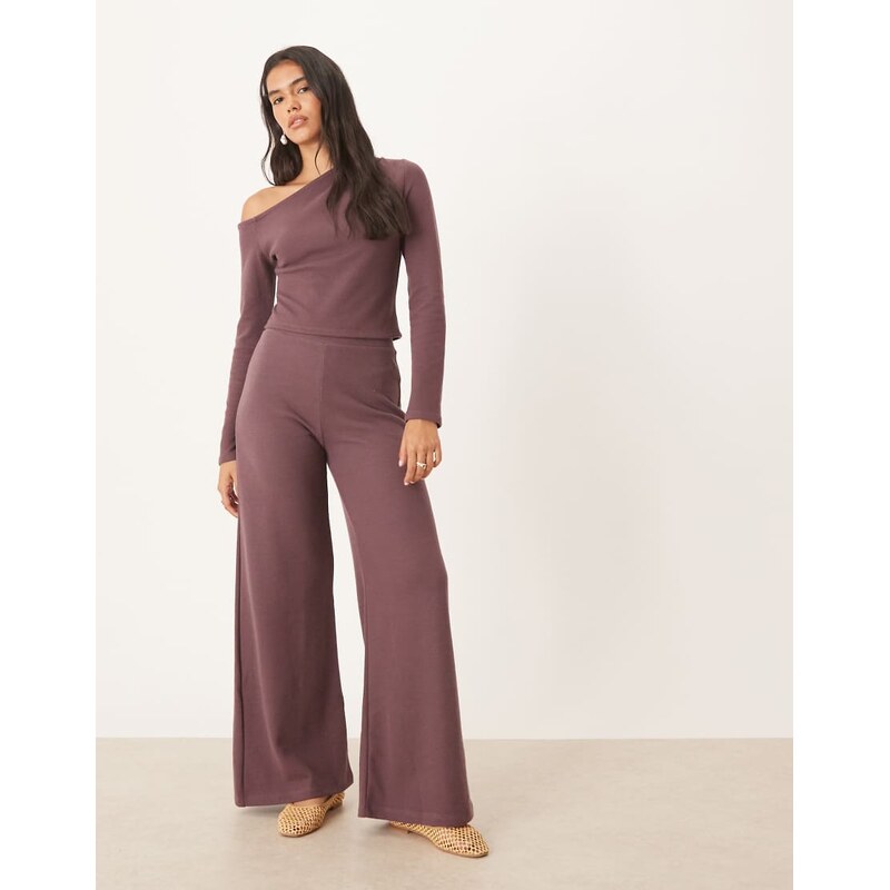 ASOS DESIGN Supersoft wide leg co-ord trouser in dusty plum - PURPLE