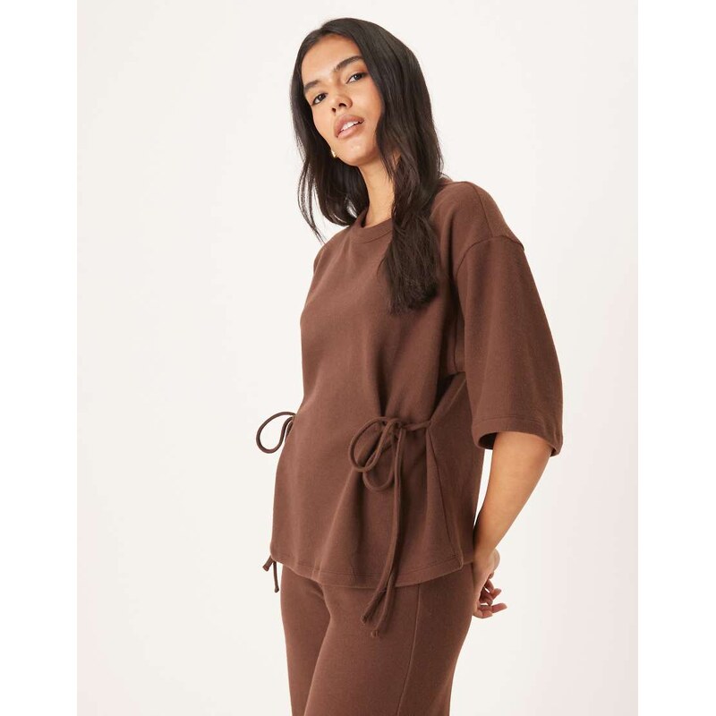 ASOS DESIGN Supersoft tie side tee co-ord in chocolate - BROWN