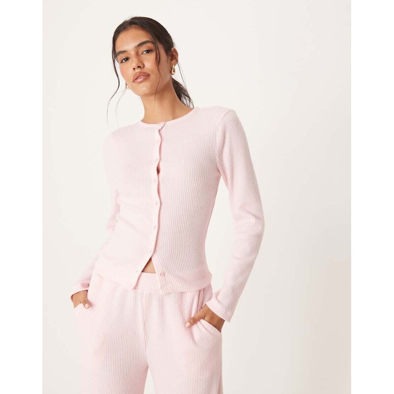 ASOS DESIGN co-ord brushed rib long sleeve crew neck cardigan in
