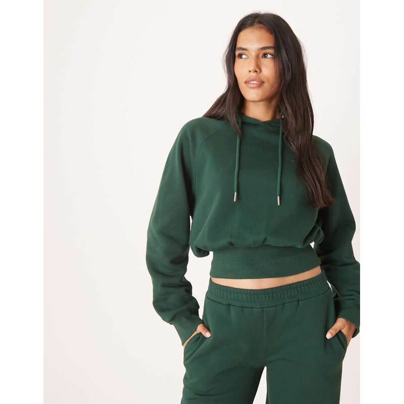 ASOS DESIGN cropped hoodie co-ord in dark green-Blue 107919821