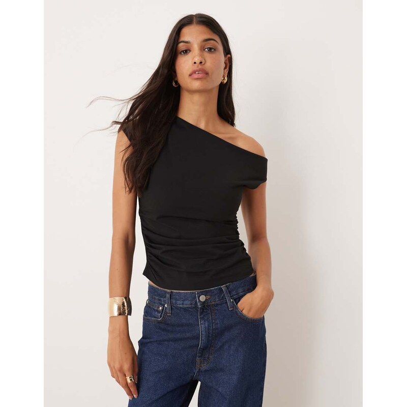 ASOS DESIGN off shoulder ruched detail top in black