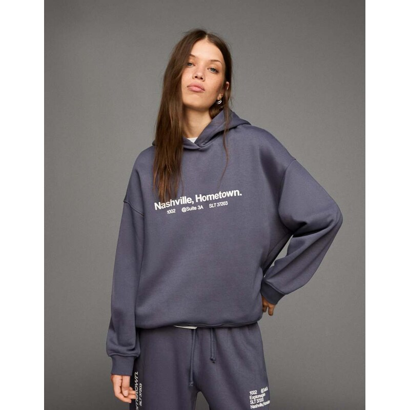 Bershka Printed hoodie in grey-Neutral 107919838