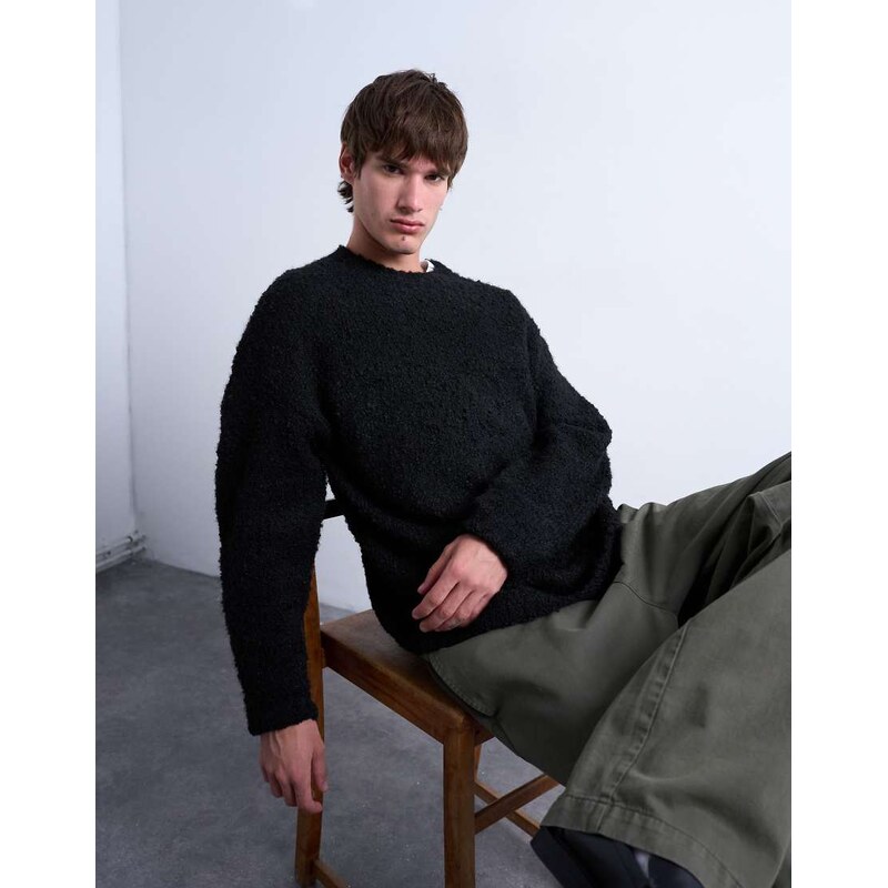 Topman relaxed fit boucle jumper in black