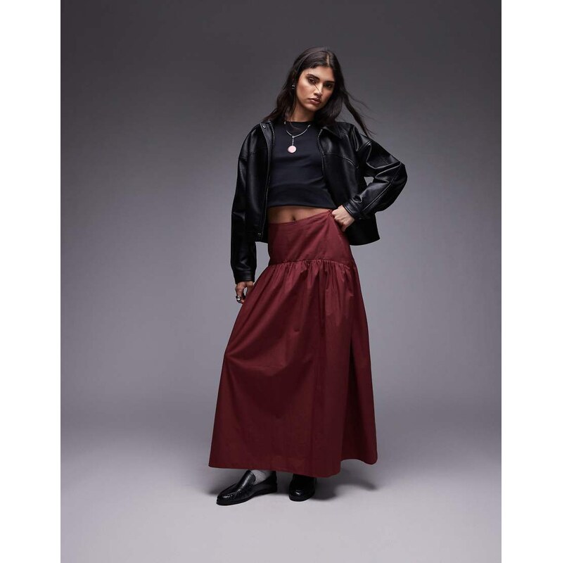 ASOS DESIGN drop waist maxi skirt in cherry-Red