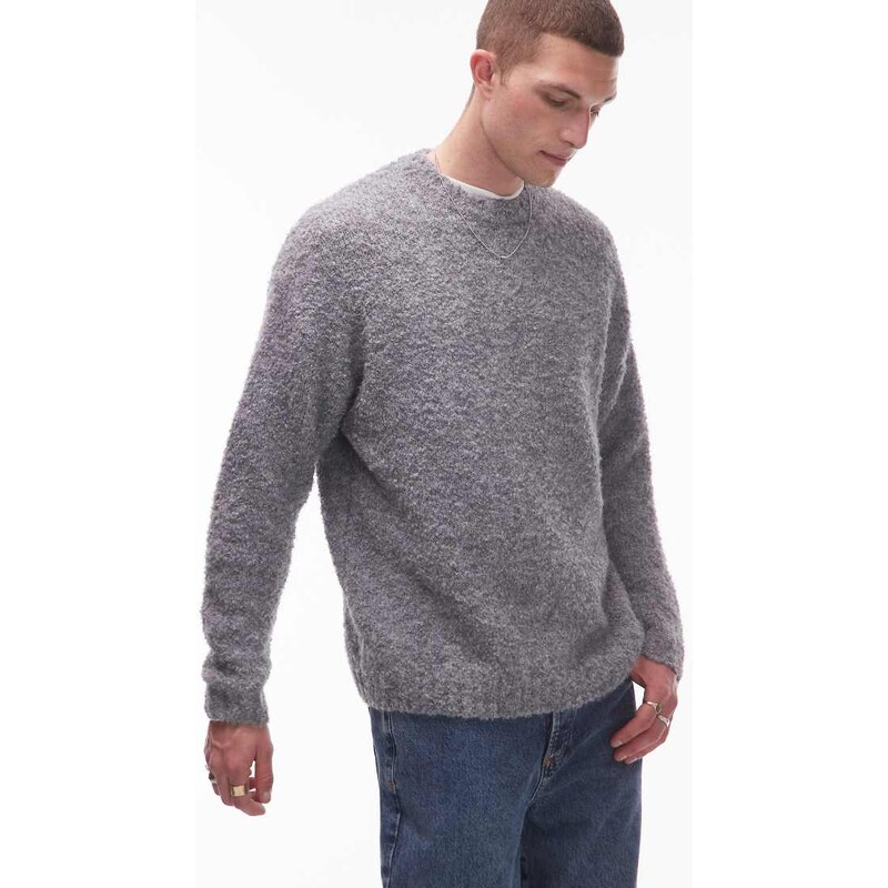 Topman relaxed fit boucle jumper in light grey