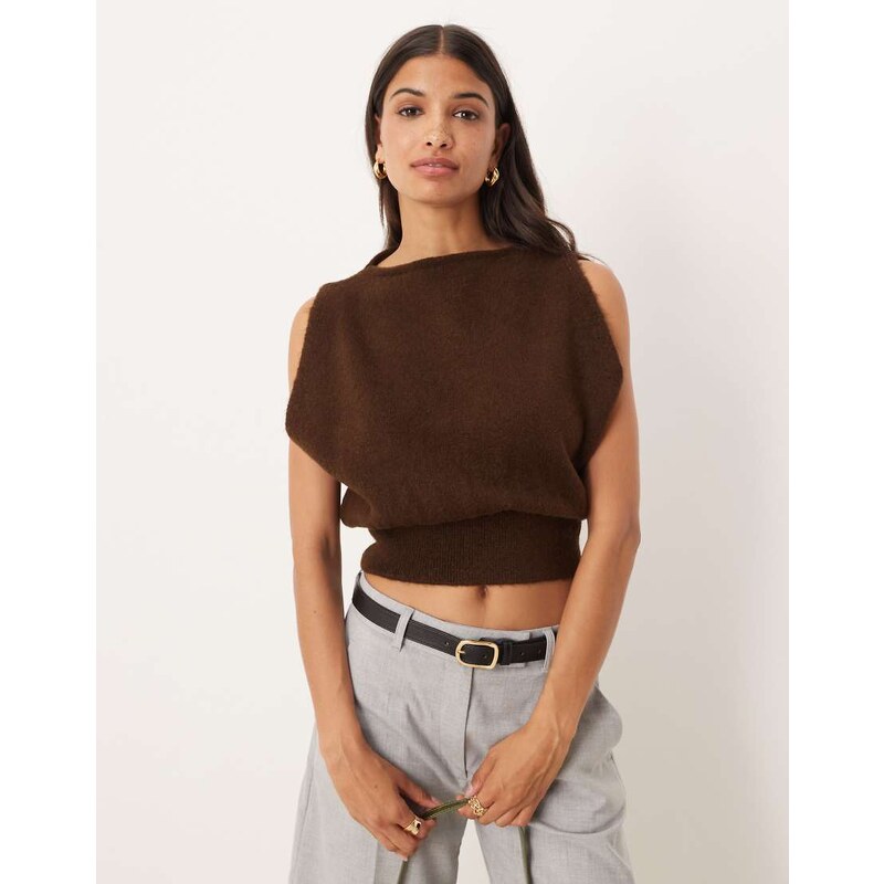 ASOS DESIGN knitted tank top with cinched waist in mocha-Brown