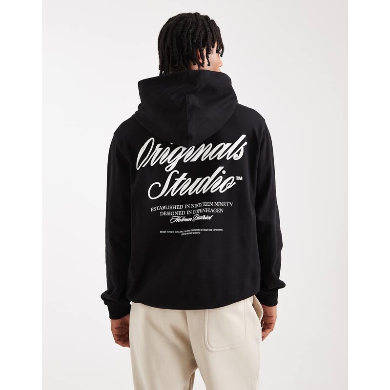 Jack & Jones oversized hoodie with originals back print in black
