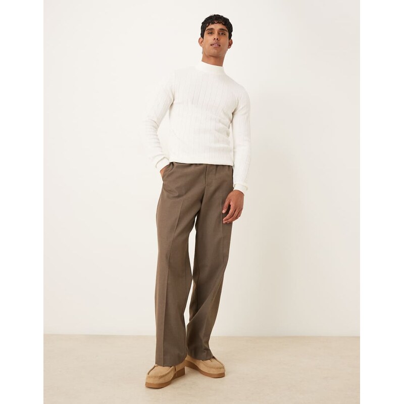 ASOS DESIGN muscle fit long sleeve knitted rib turtle neck t-shirt in off white