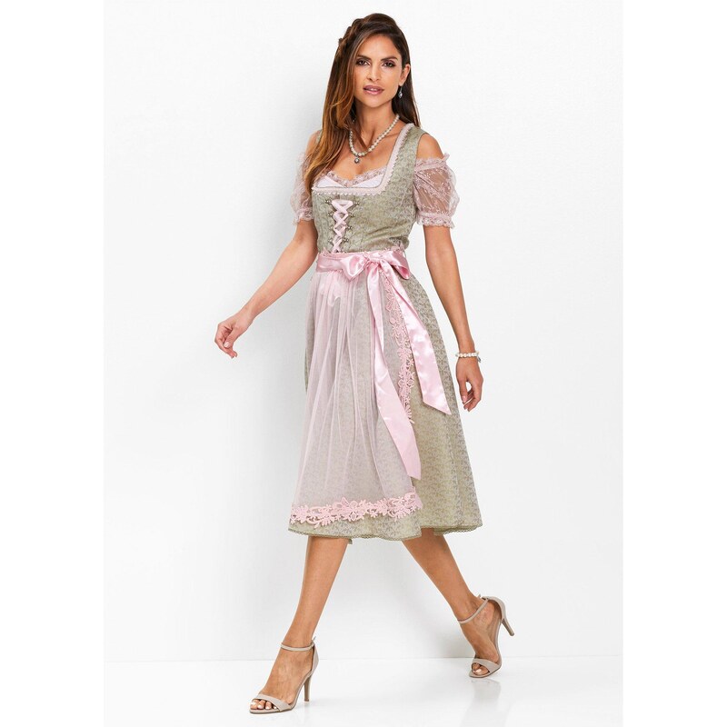 bonprix Kroj Dirndl s korálky (2dílná souprava) zelená Žena 61382066