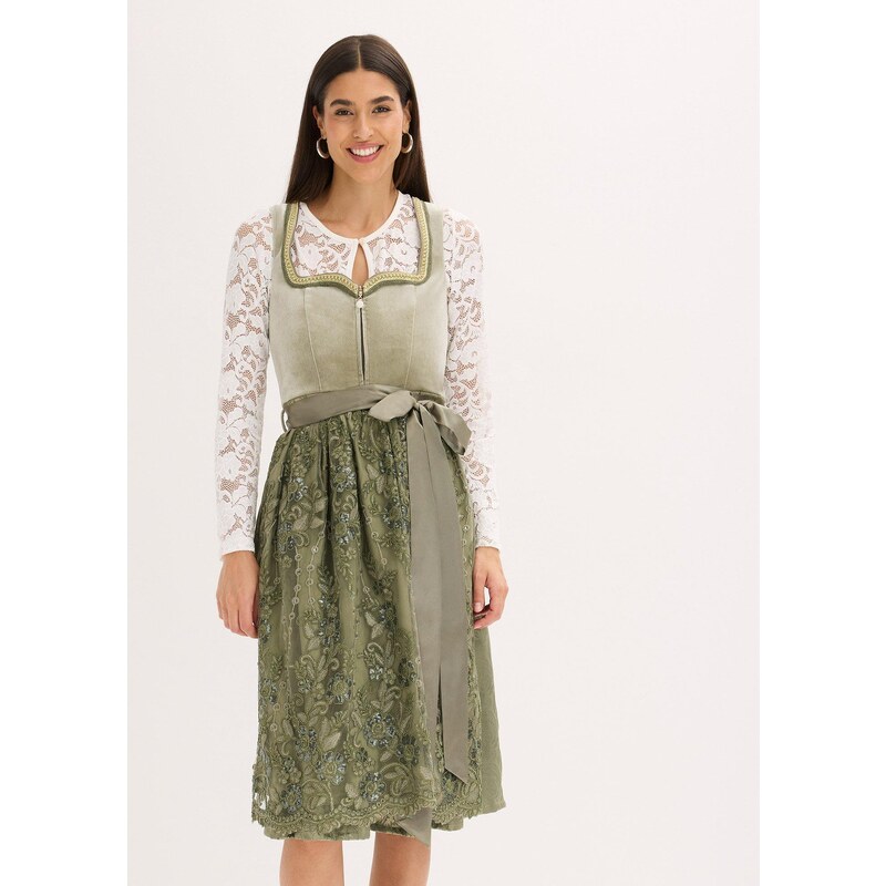 bonprix Dirndl a zástěra (2dílná souprava) zelená Žena