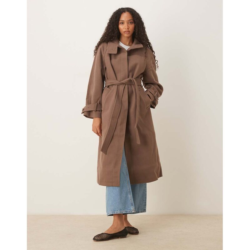 ASOS DESIGN funnel neck longline formal trench coat in mushroom-Brown