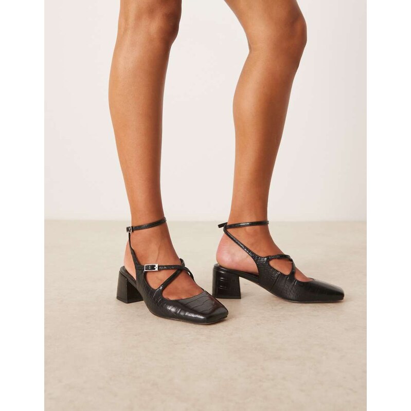 ASOS DESIGN Simone buckle strap detail mid block heel shoes in black 114699905