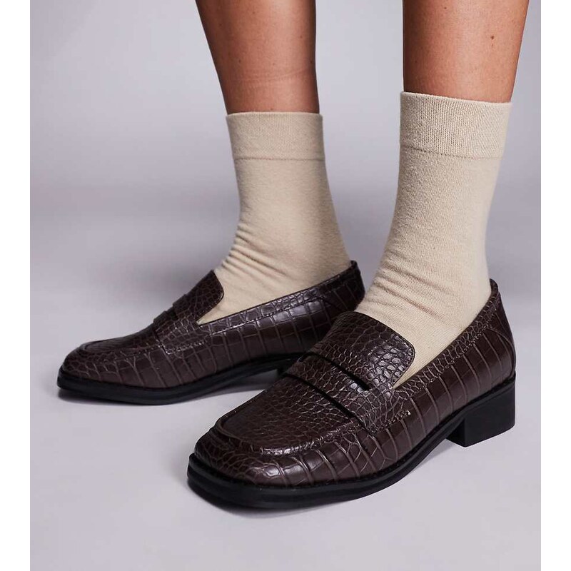 Public Desire Wide Fit Decaf loafers in brown croc 113262008