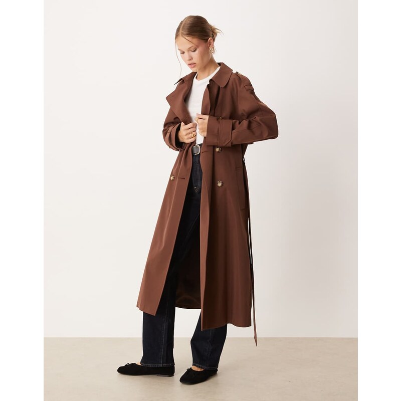 ASOS DESIGN longline trench coat in chocolate-Brown 108502103