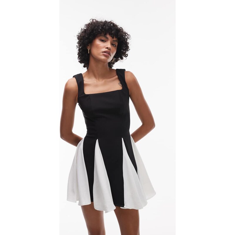 Heiress Beverly Hills square neck contrast pleat hem mini dress