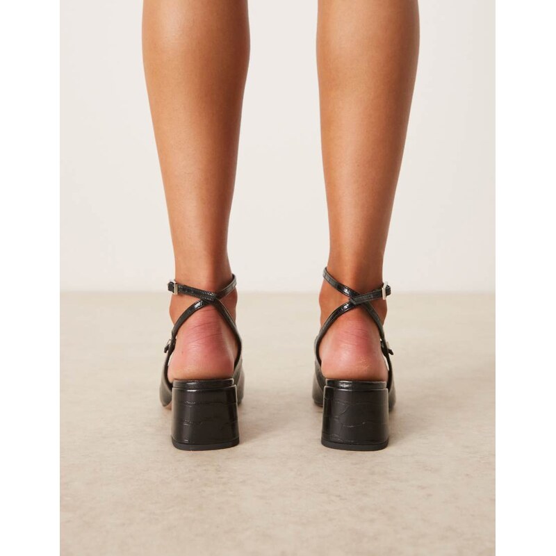 ASOS DESIGN Simone buckle strap detail mid block heel shoes in black